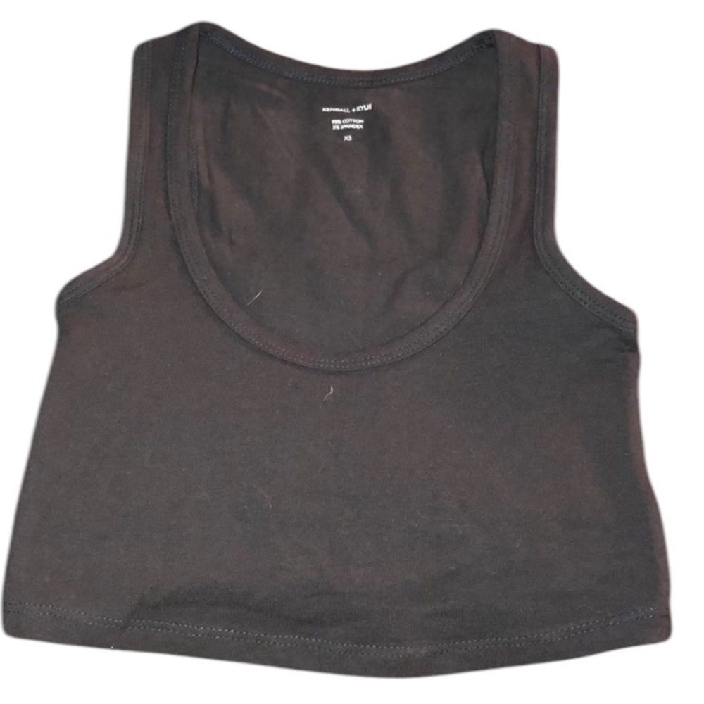 Kendall & Kylie small black cropped scoop neck tank top also in green tie dye